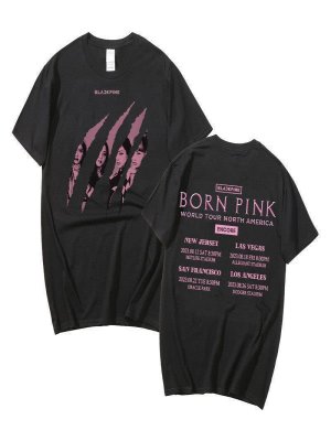 Korean Star Combination Pink Ink Peripheral Harajuku Printing Fashion Men's and Women's T-shirt Top Short Sleeve
