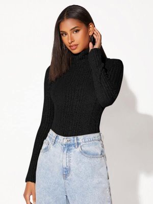 Rolled Neck Rib knit Tee