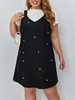 Plus Pearls Beaded Overall Dress Without Tee